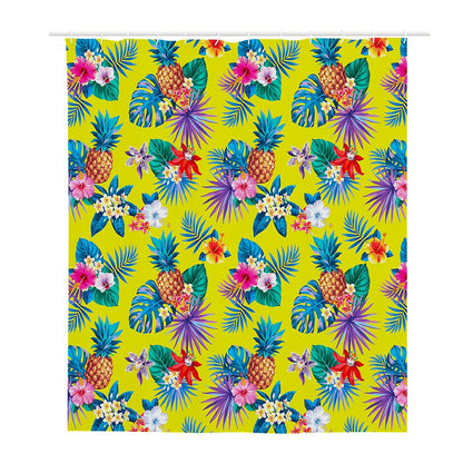 Lime Hawaiian Pineapple Pattern Print Polyester Shower Curtain