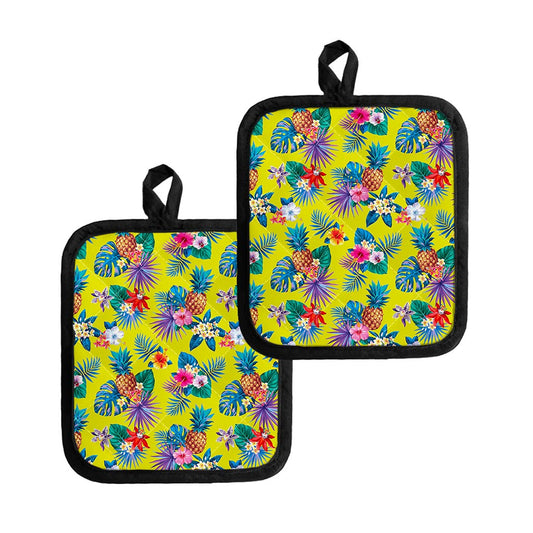 Lime Hawaiian Pineapple Pattern Print Pot Holders