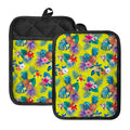 Lime Hawaiian Pineapple Pattern Print Pot Holders With Pocket
