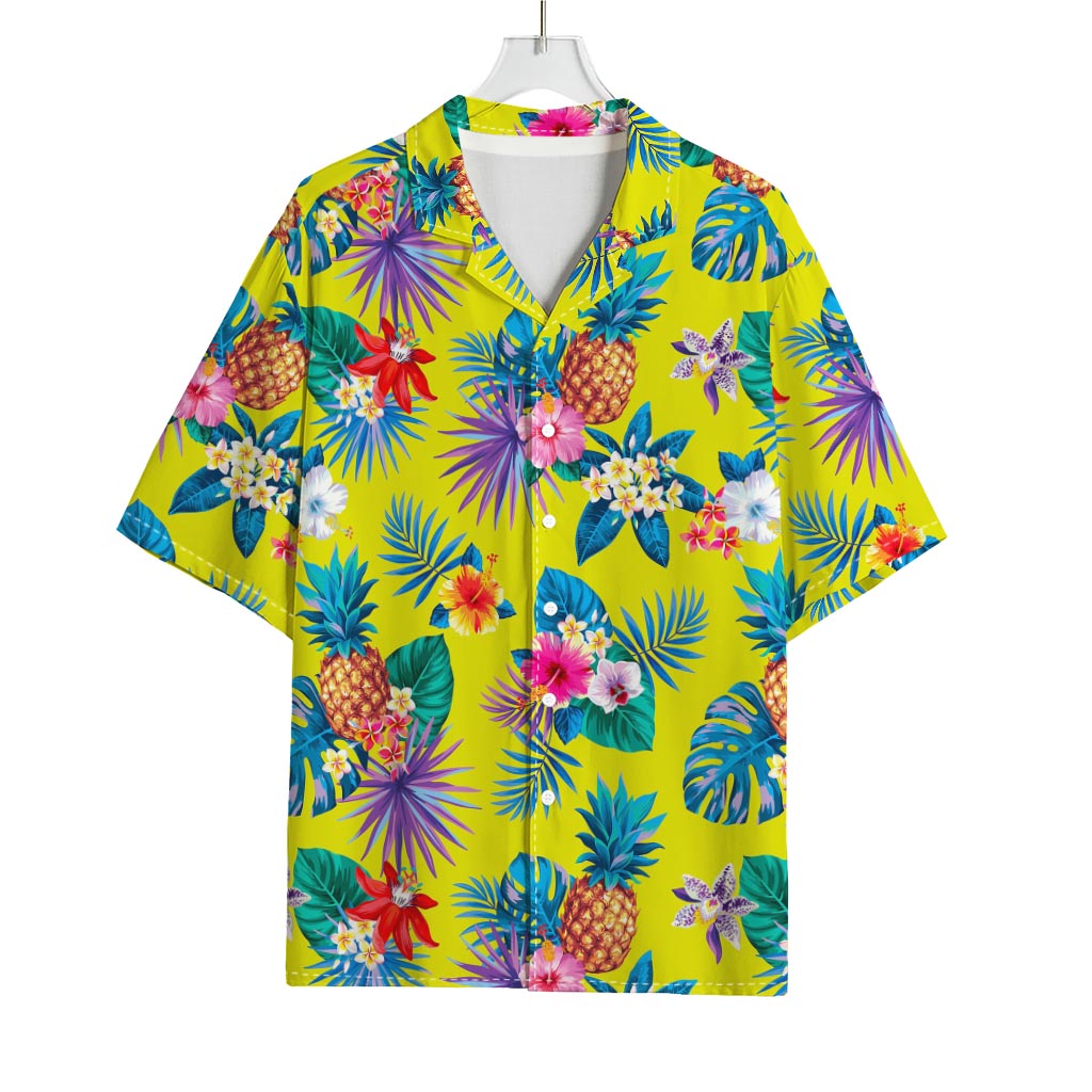 Lime Hawaiian Pineapple Pattern Print Rayon Hawaiian Shirt