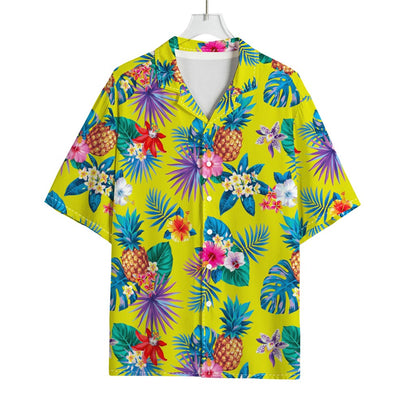 Lime Hawaiian Pineapple Pattern Print Rayon Hawaiian Shirt