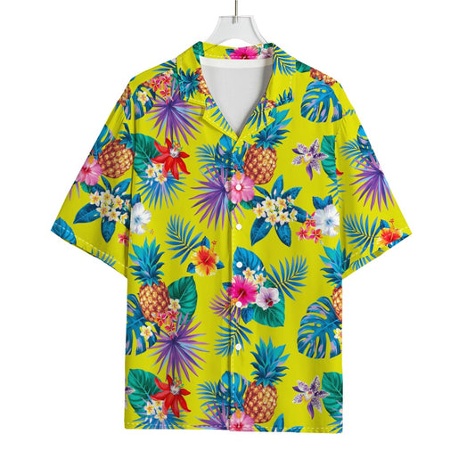 Lime Hawaiian Pineapple Pattern Print Rayon Hawaiian Shirt
