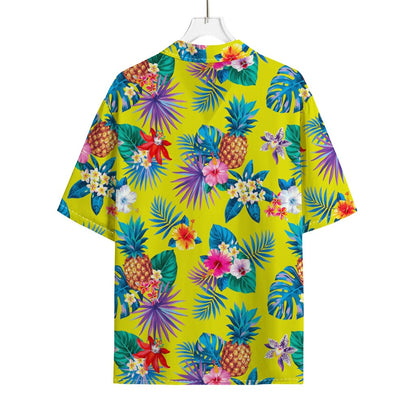 Lime Hawaiian Pineapple Pattern Print Rayon Hawaiian Shirt