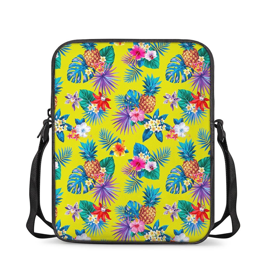 Lime Hawaiian Pineapple Pattern Print Rectangular Crossbody Bag