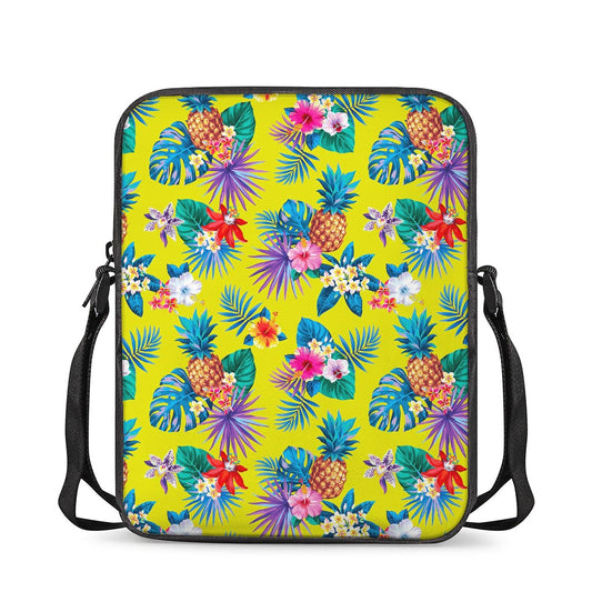 Lime Hawaiian Pineapple Pattern Print Rectangular Crossbody Bag