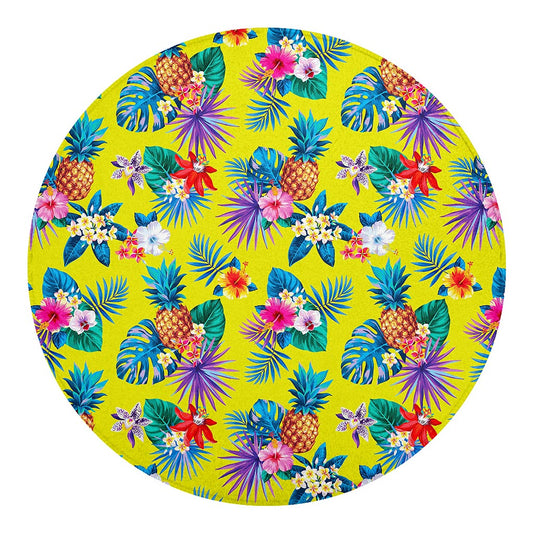 Lime Hawaiian Pineapple Pattern Print Round Blanket
