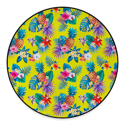 Lime Hawaiian Pineapple Pattern Print Round Floor Mat