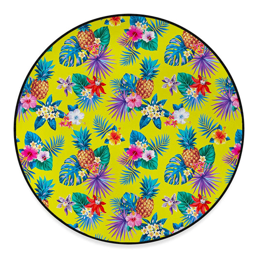 Lime Hawaiian Pineapple Pattern Print Round Floor Mat