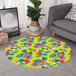 Lime Hawaiian Pineapple Pattern Print Round Rug
