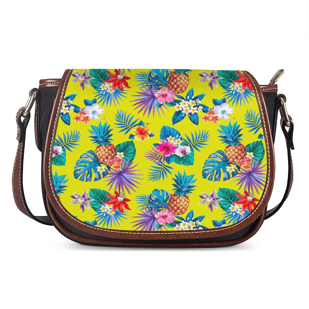 Lime Hawaiian Pineapple Pattern Print Saddle Bag