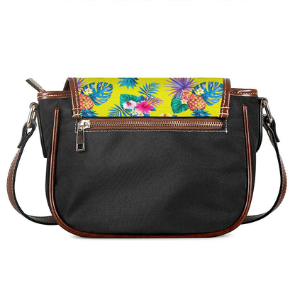 Lime Hawaiian Pineapple Pattern Print Saddle Bag
