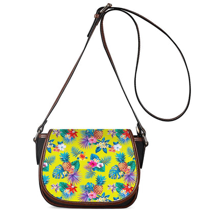 Lime Hawaiian Pineapple Pattern Print Saddle Bag