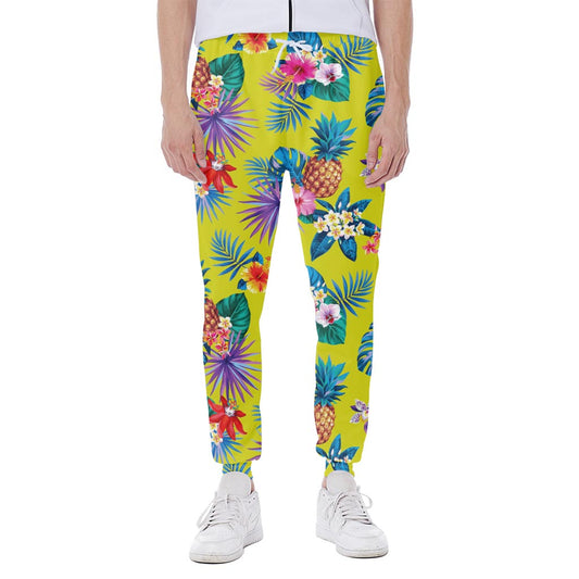 Lime Hawaiian Pineapple Pattern Print Scuba Joggers