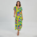 Lime Hawaiian Pineapple Pattern Print Short Sleeve Maxi Dress