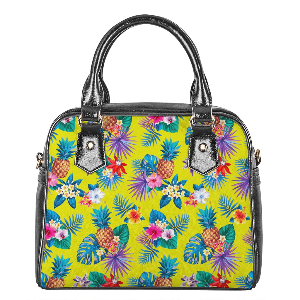 Lime Hawaiian Pineapple Pattern Print Shoulder Handbag