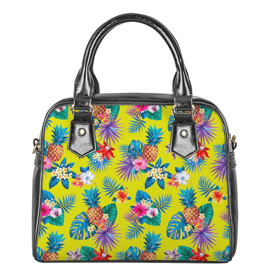 Lime Hawaiian Pineapple Pattern Print Shoulder Handbag