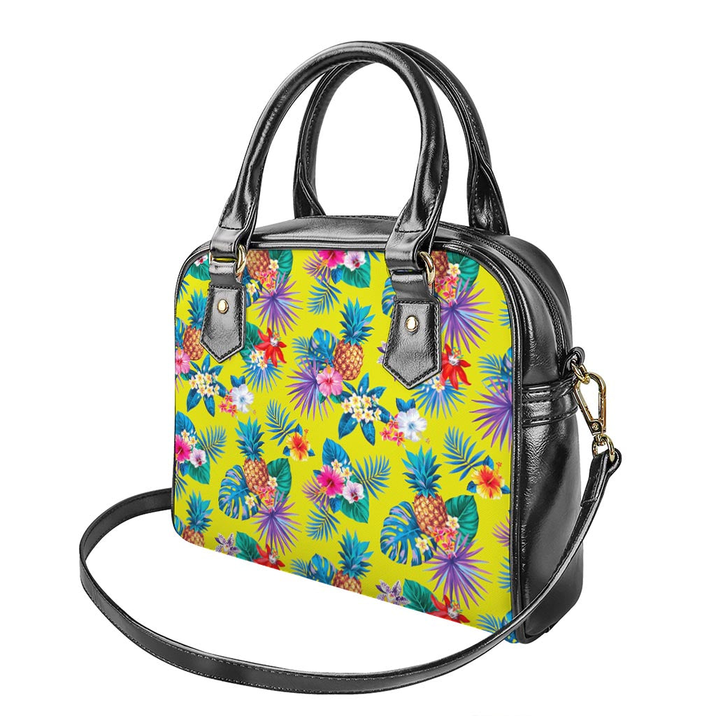 Lime Hawaiian Pineapple Pattern Print Shoulder Handbag