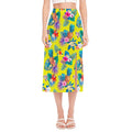 Lime Hawaiian Pineapple Pattern Print Side Slit Midi Skirt