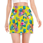 Lime Hawaiian Pineapple Pattern Print Side Slit Mini Skirt
