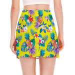 Lime Hawaiian Pineapple Pattern Print Side Slit Mini Skirt