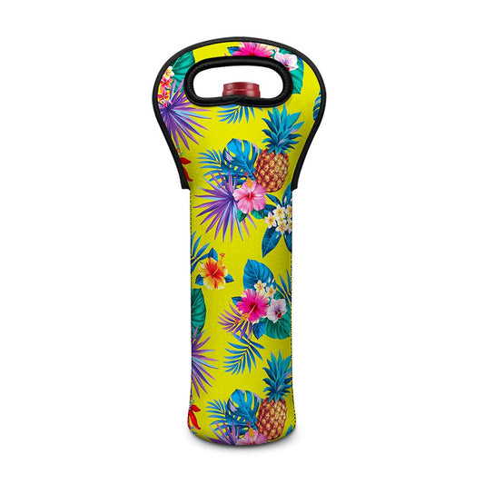Lime Hawaiian Pineapple Pattern Print Single Neoprene Wine Tote