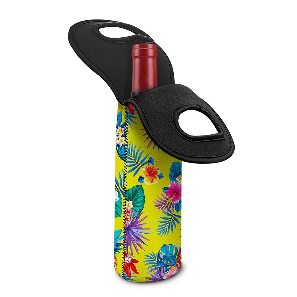 Lime Hawaiian Pineapple Pattern Print Single Neoprene Wine Tote