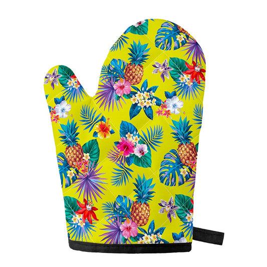 Lime Hawaiian Pineapple Pattern Print Single Oven Mitt