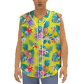Lime Hawaiian Pineapple Pattern Print Sleeveless Baseball Jersey
