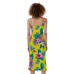 Lime Hawaiian Pineapple Pattern Print Slim Fit Midi Cami Dress