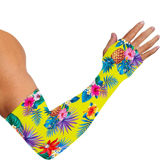 Lime Hawaiian Pineapple Pattern Print Sun Protection Arm Sleeves