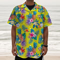 Lime Hawaiian Pineapple Pattern Print Textured Short Sleeve Shirt