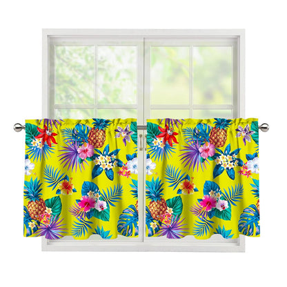 Lime Hawaiian Pineapple Pattern Print Tier Curtains