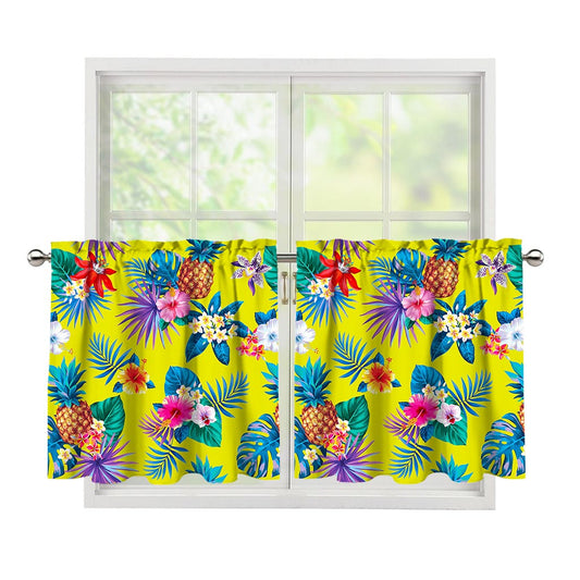 Lime Hawaiian Pineapple Pattern Print Tier Curtains