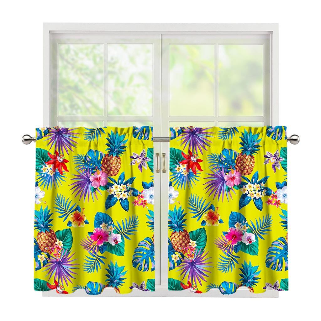 Lime Hawaiian Pineapple Pattern Print Tier Curtains