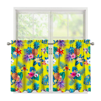 Lime Hawaiian Pineapple Pattern Print Tier Curtains