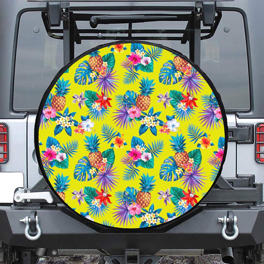 Lime Hawaiian Pineapple Pattern Print Tire Cover