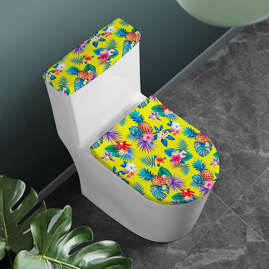 Lime Hawaiian Pineapple Pattern Print Toilet Lid And Tank Cover Set