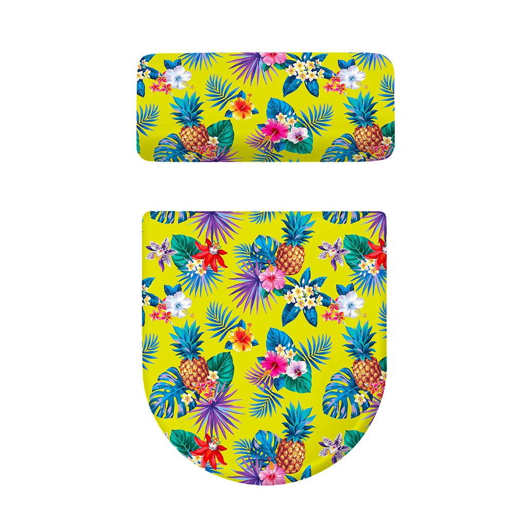 Lime Hawaiian Pineapple Pattern Print Toilet Lid And Tank Cover Set