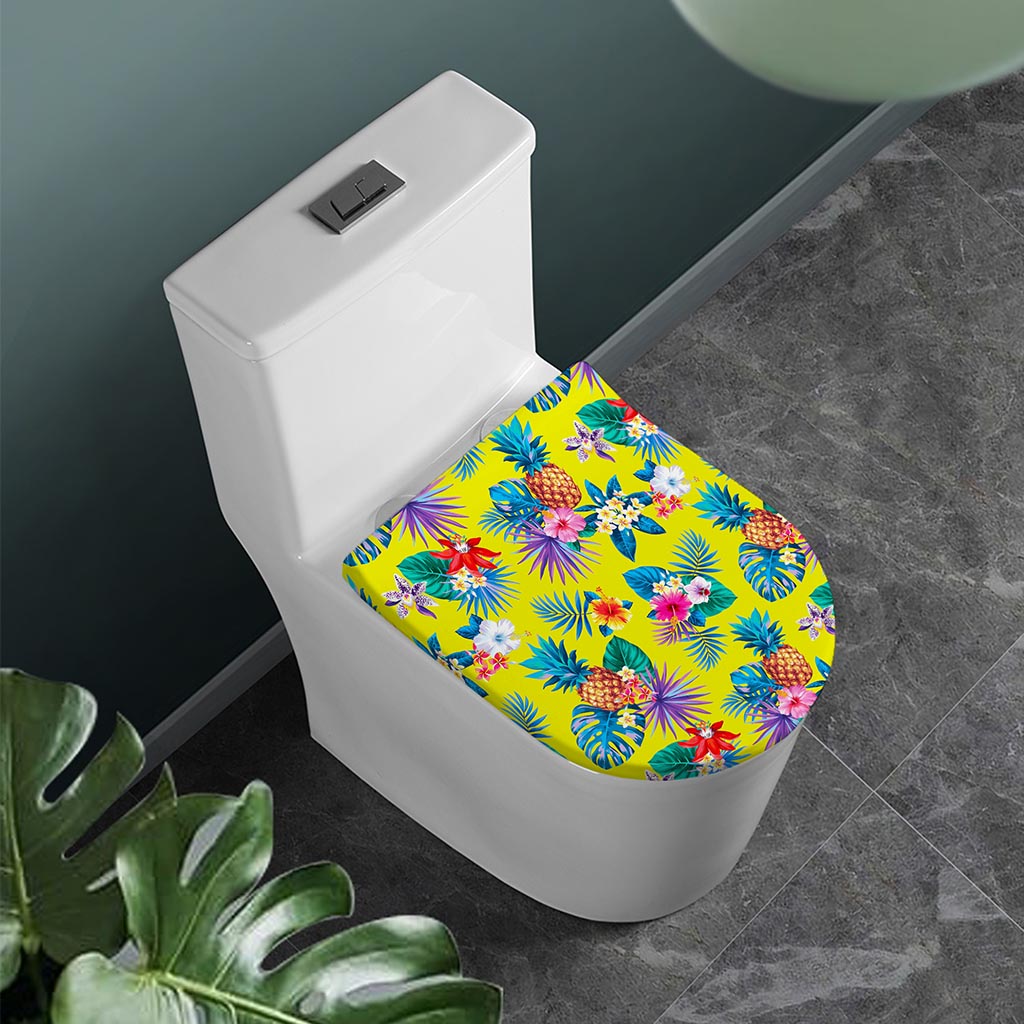Lime Hawaiian Pineapple Pattern Print Toilet Lid Cover