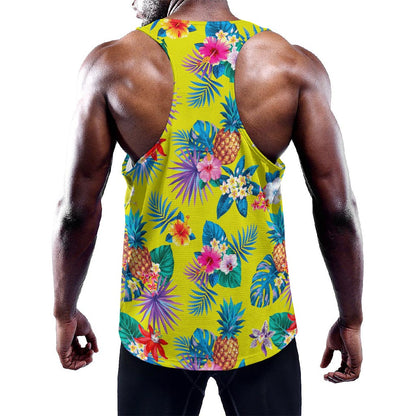 Lime Hawaiian Pineapple Pattern Print Training Tank Top