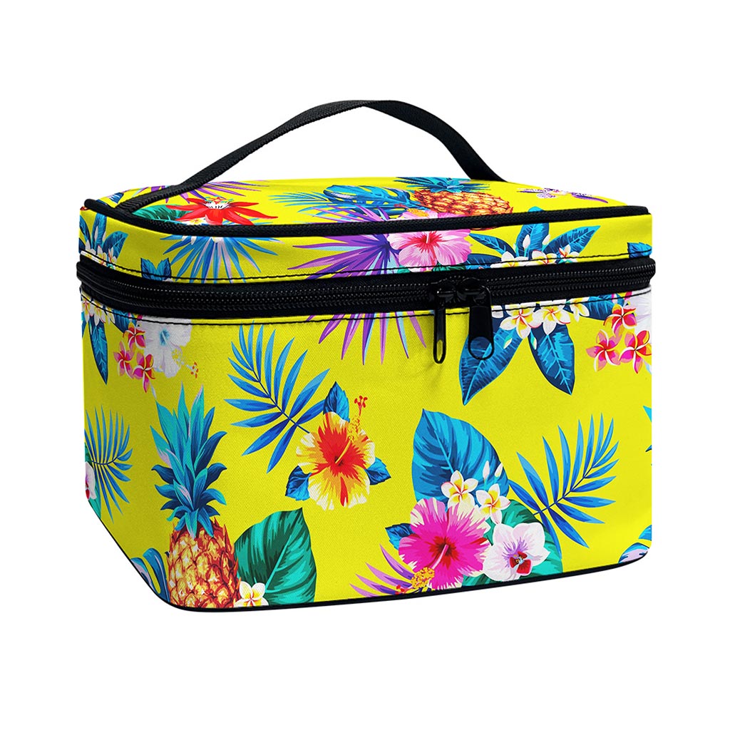 Lime Hawaiian Pineapple Pattern Print Travel Makeup Bag