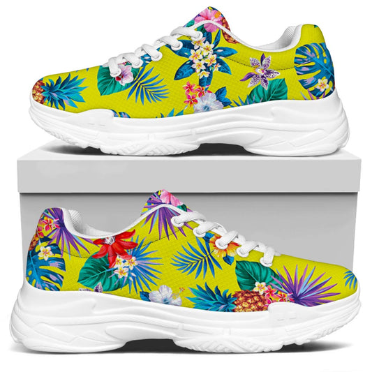 Lime Hawaiian Pineapple Pattern Print White Chunky Shoes