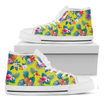 Lime Hawaiian Pineapple Pattern Print White High Top Sneakers
