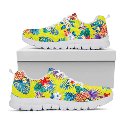 Lime Hawaiian Pineapple Pattern Print White Running Shoes