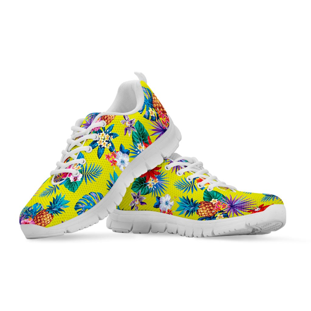 Lime Hawaiian Pineapple Pattern Print White Running Shoes