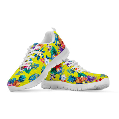 Lime Hawaiian Pineapple Pattern Print White Running Shoes