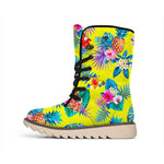 Lime Hawaiian Pineapple Pattern Print Winter Boots