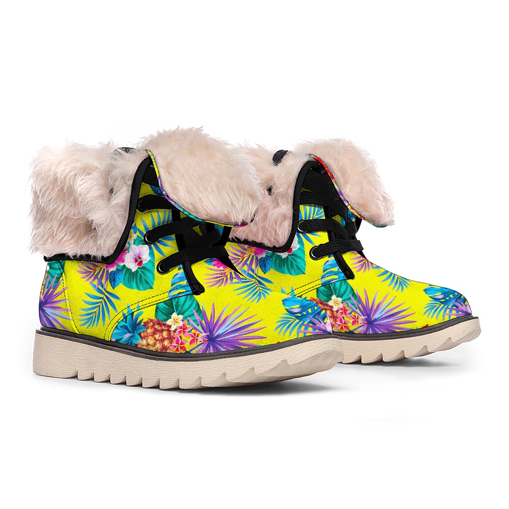 Lime Hawaiian Pineapple Pattern Print Winter Boots