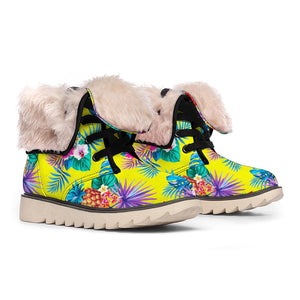 Lime Hawaiian Pineapple Pattern Print Winter Boots