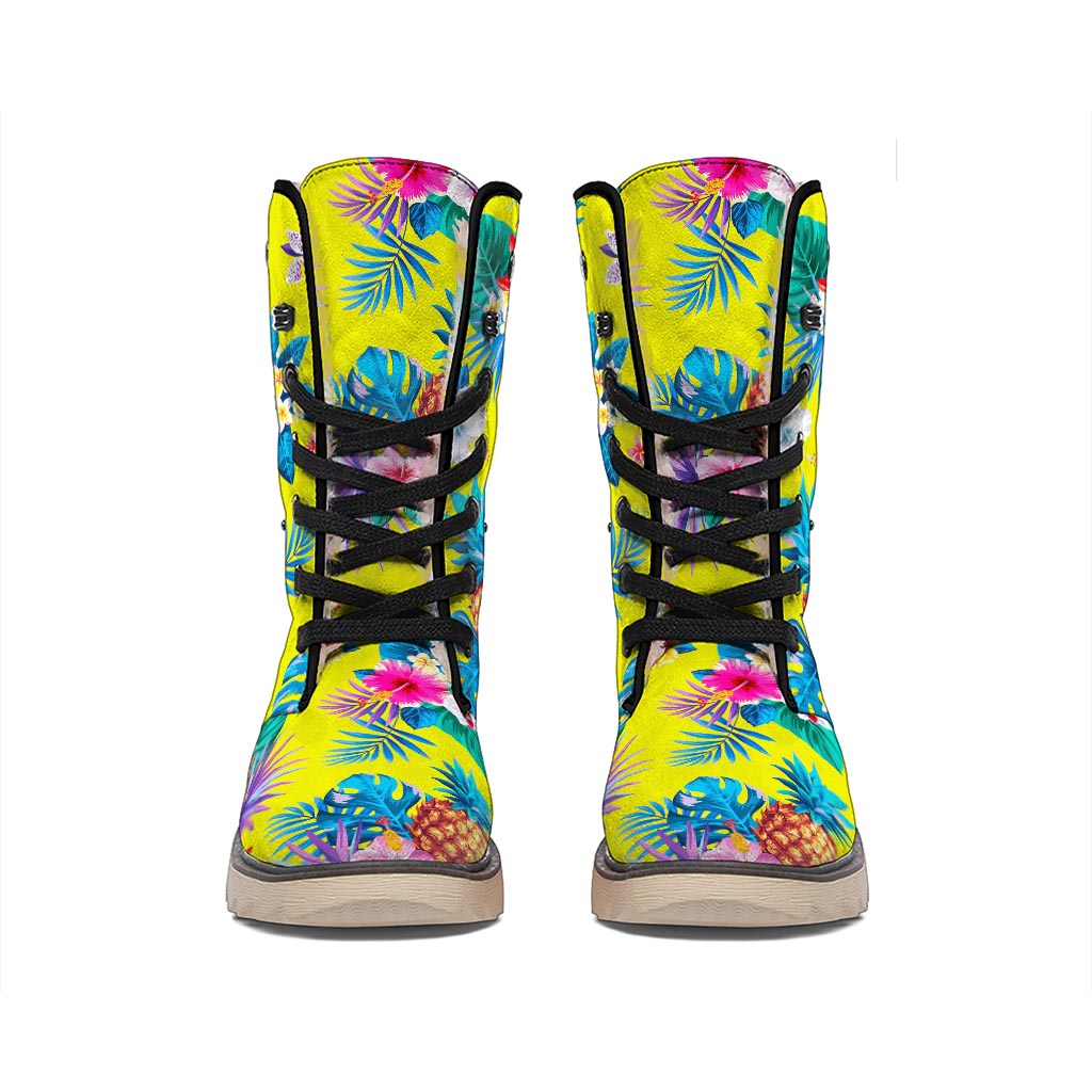 Lime Hawaiian Pineapple Pattern Print Winter Boots